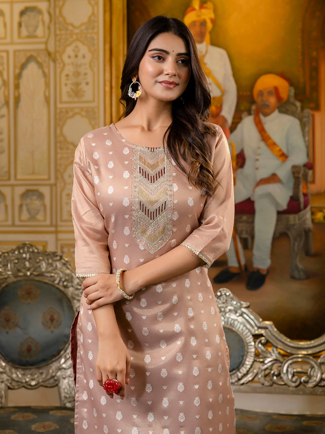 Women Embroidered Silk Blend Straight Kurta - FitVibe Fashion