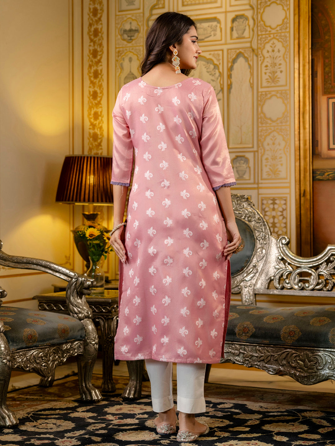 Women Embroidered Silk Blend Straight Kurta - FitVibe Fashion