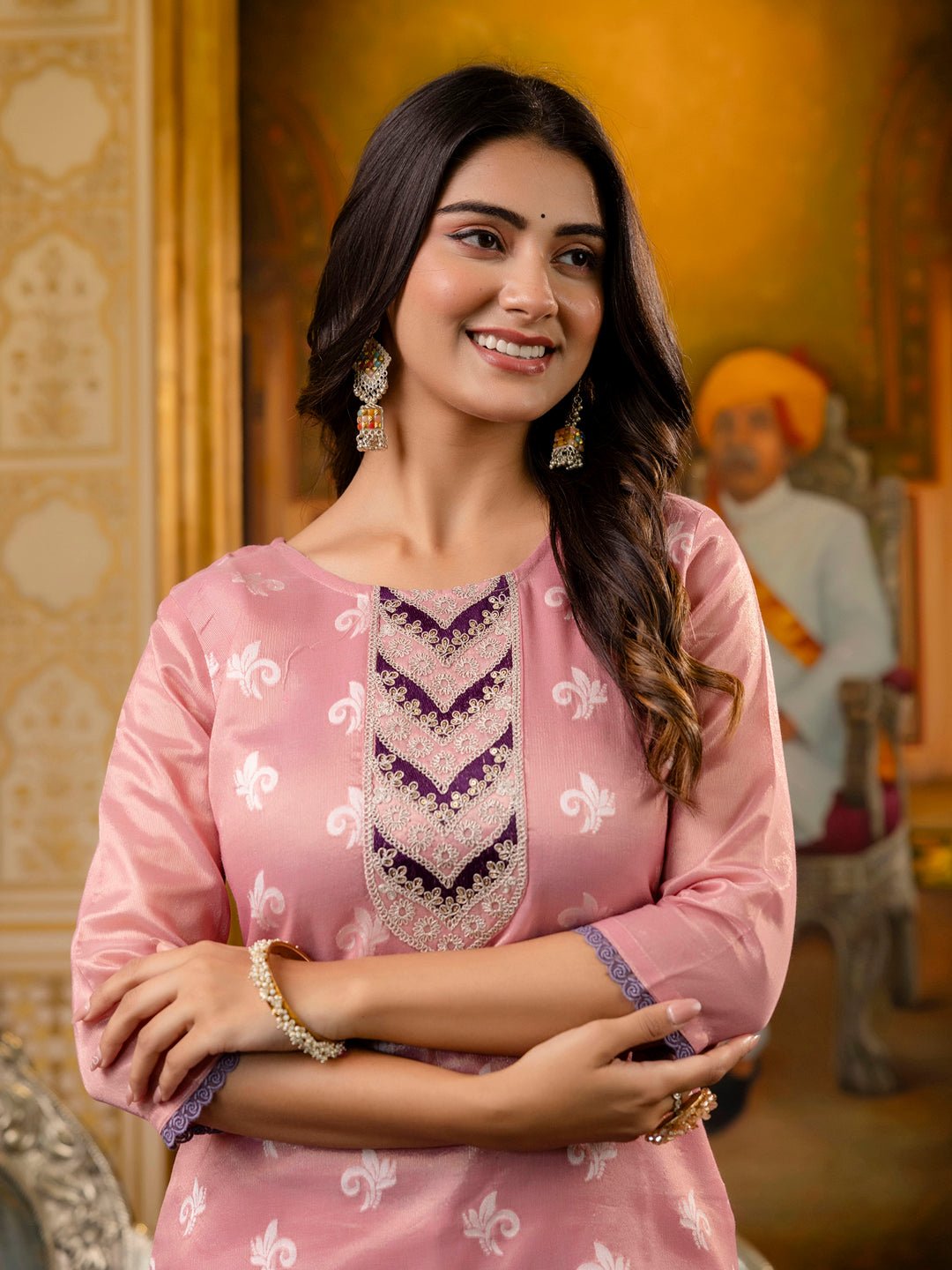 Women Embroidered Silk Blend Straight Kurta - FitVibe Fashion