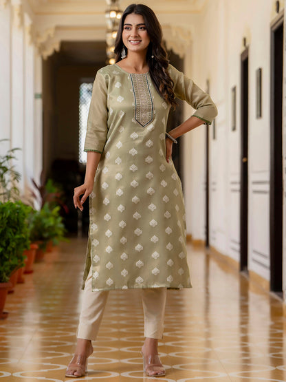 Women Embroidered Silk Blend Straight Kurta - FitVibe Fashion