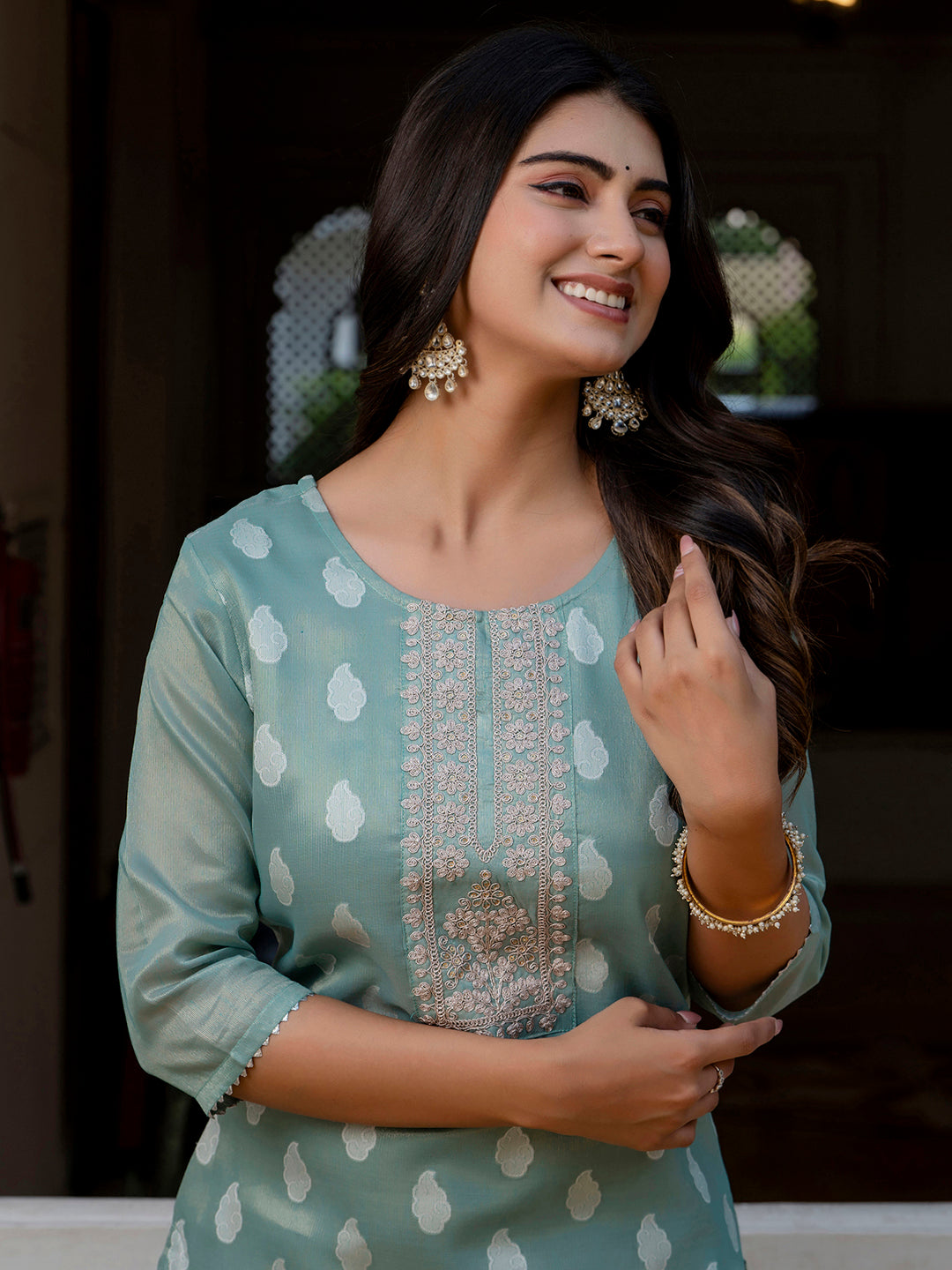 Women Embroidered Silk Blend Straight Kurta - FitVibe Fashion