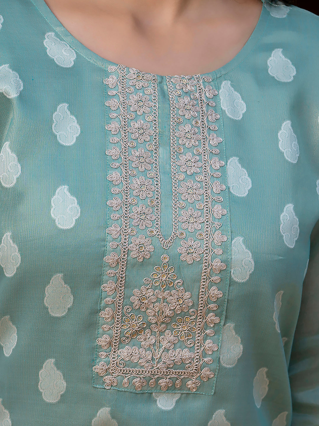 Women Embroidered Silk Blend Straight Kurta - FitVibe Fashion