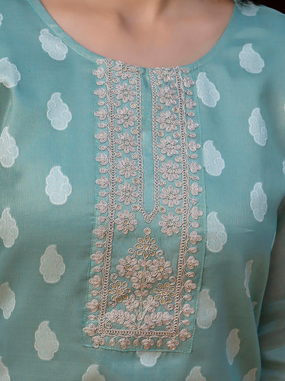 Women Embroidered Silk Blend Straight Kurta - FitVibe Fashion