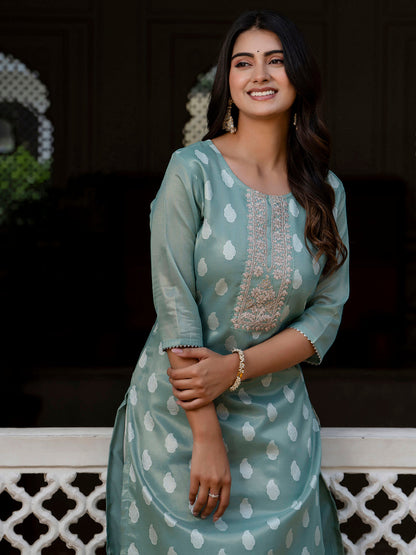 Women Embroidered Silk Blend Straight Kurta - FitVibe Fashion