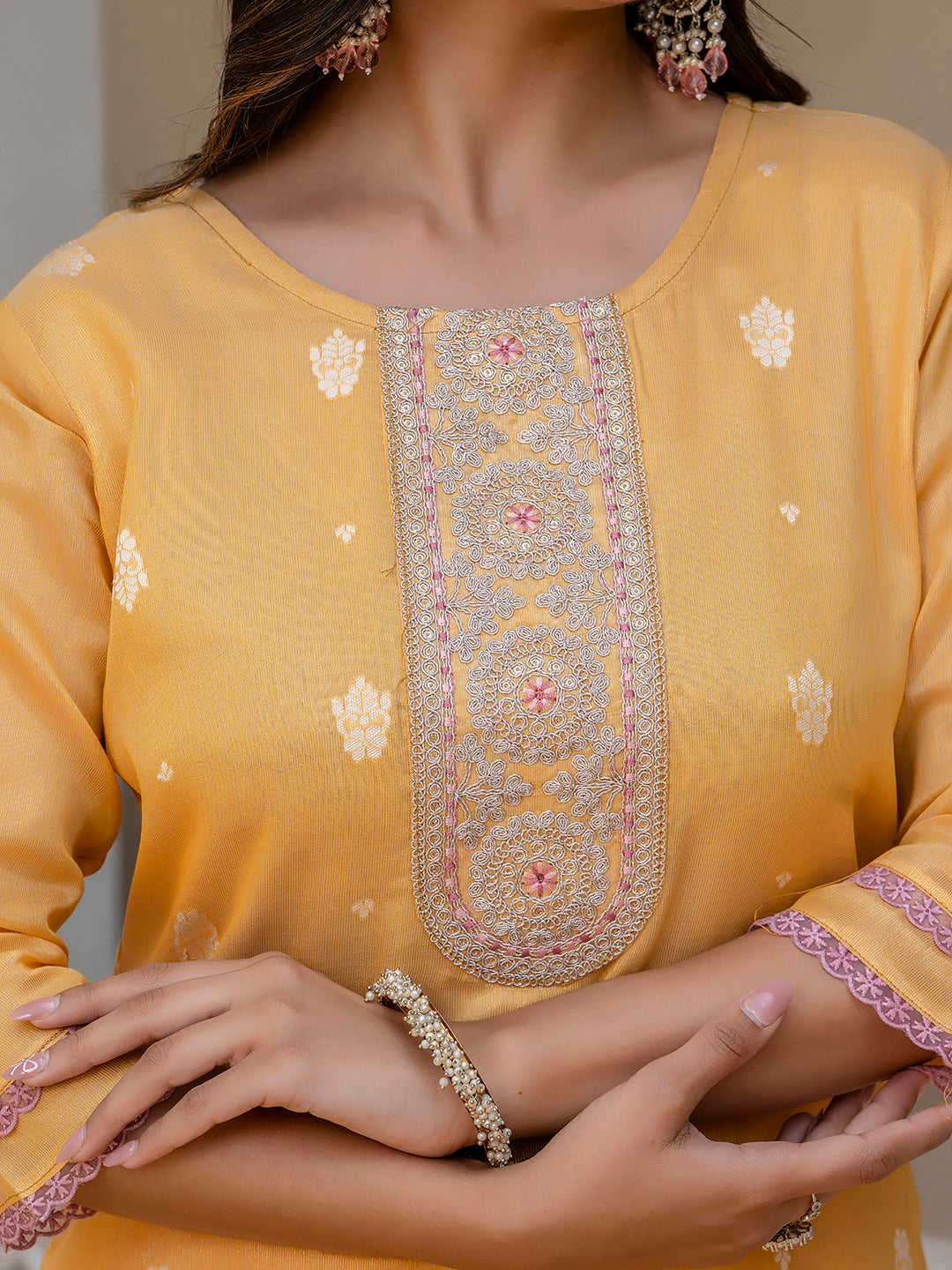 Women Embroidered Silk Blend Straight Kurta - FitVibe Fashion