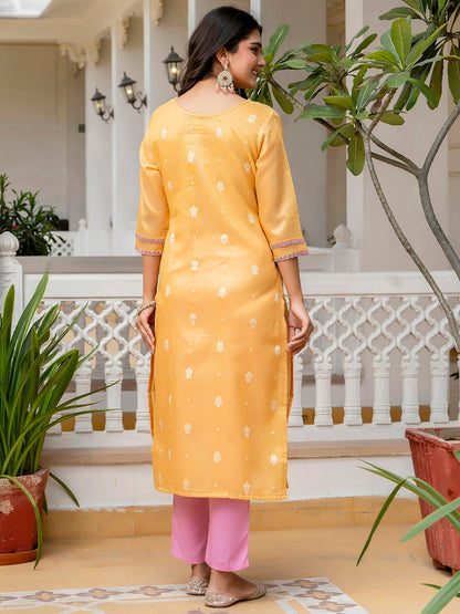 Women Embroidered Silk Blend Straight Kurta - FitVibe Fashion