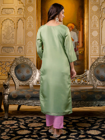 Women Embroidered shimmer Silk Blend Straight Kurta - FitVibe Fashion
