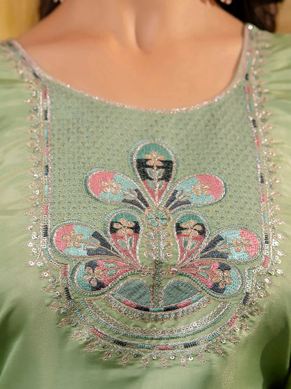 Women Embroidered shimmer Silk Blend Straight Kurta - FitVibe Fashion