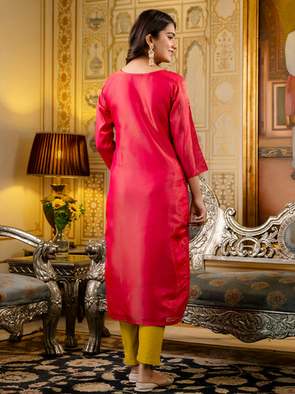 Women Embroidered shimmer Silk Blend Straight Kurta - FitVibe Fashion