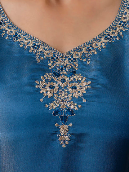 Women Embroidered shimmer Silk Blend Straight Kurta - FitVibe Fashion