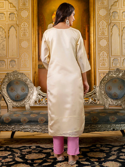 Women Embroidered shimmer Silk Blend Straight Kurta - FitVibe Fashion