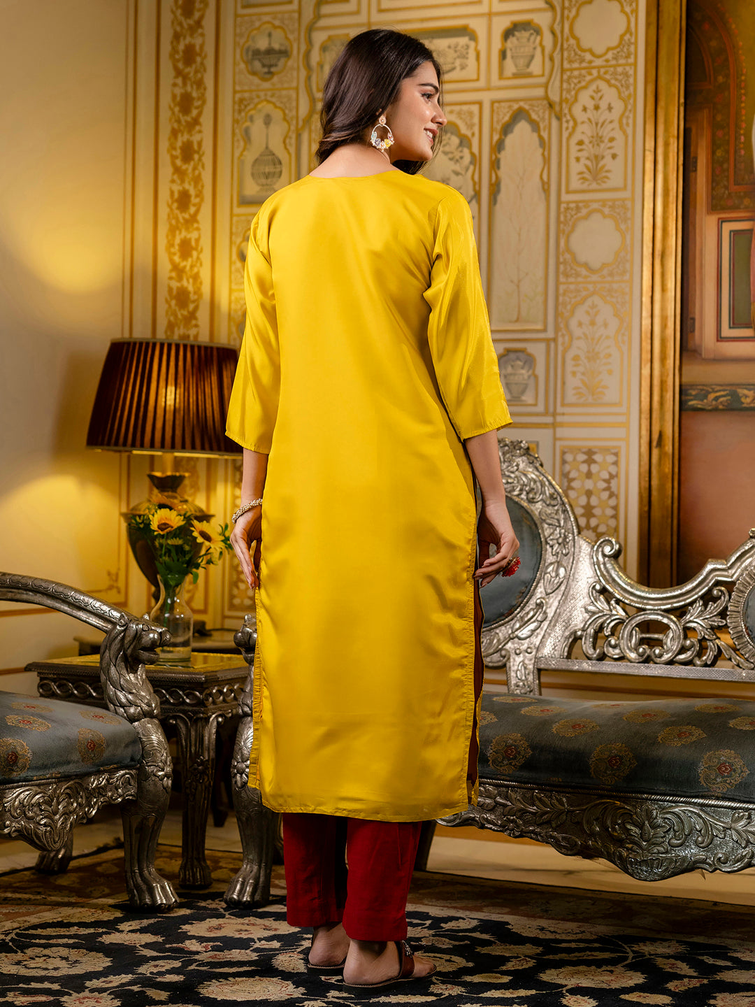 Women Embroidered shimmer Silk Blend Straight Kurta - FitVibe Fashion