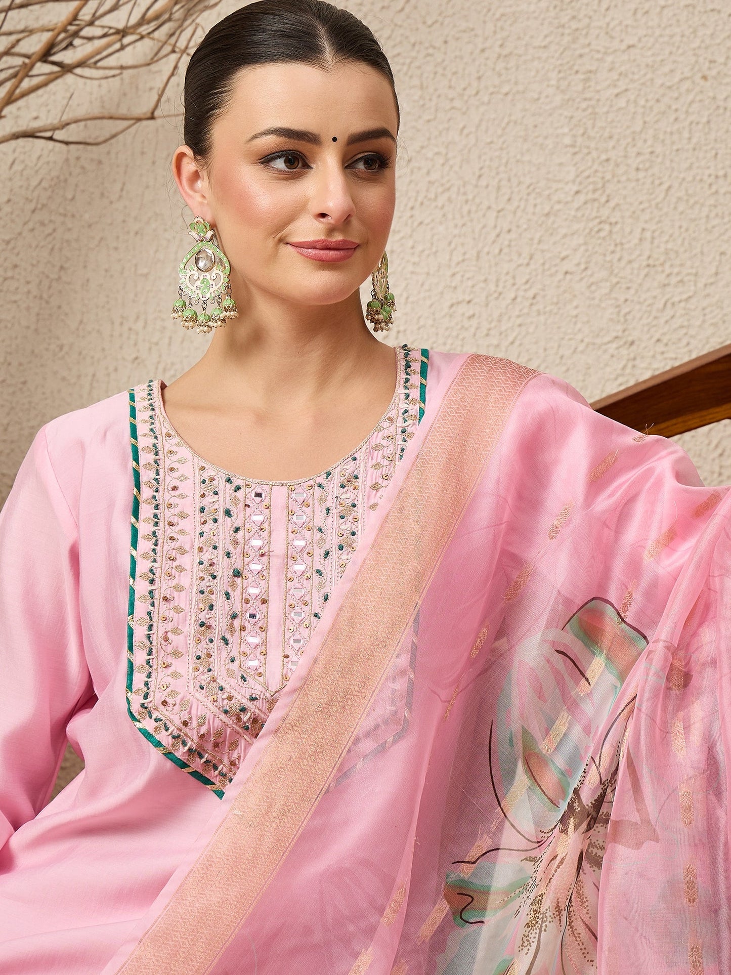 Rachna Pink Embroidered Straight Suit Set - FitVibe Fashion