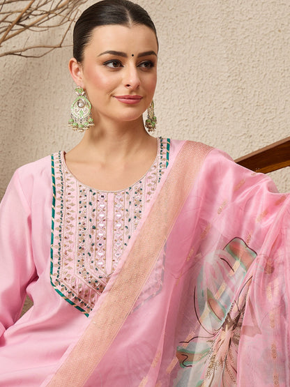 Rachna Pink Embroidered Straight Suit Set - FitVibe Fashion