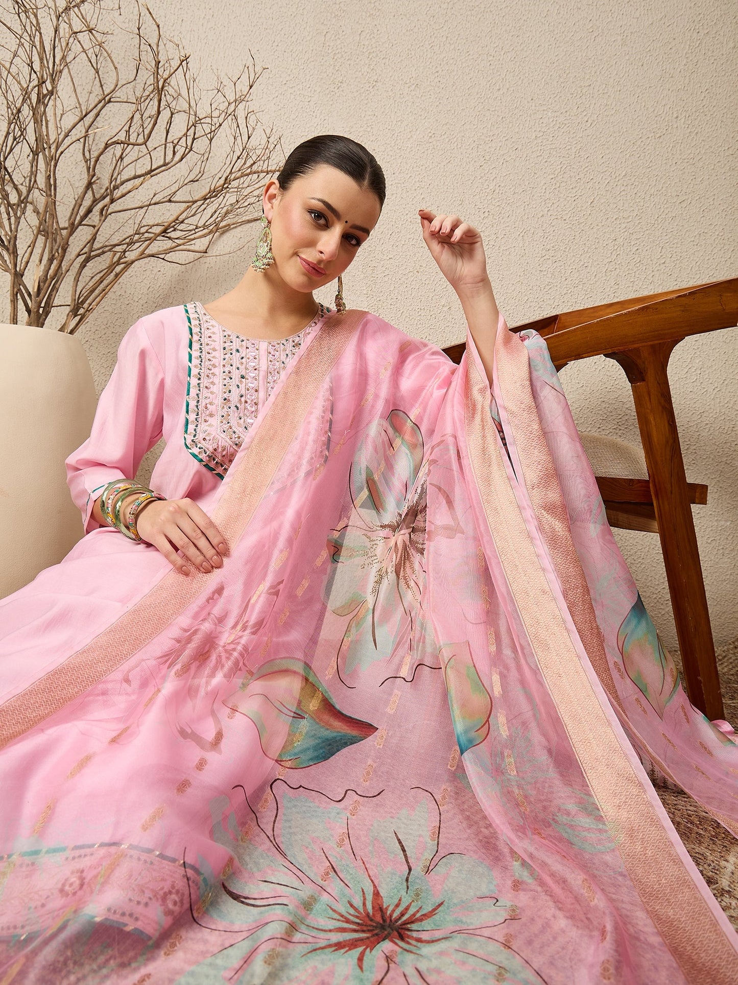 Rachna Pink Embroidered Straight Suit Set - FitVibe Fashion