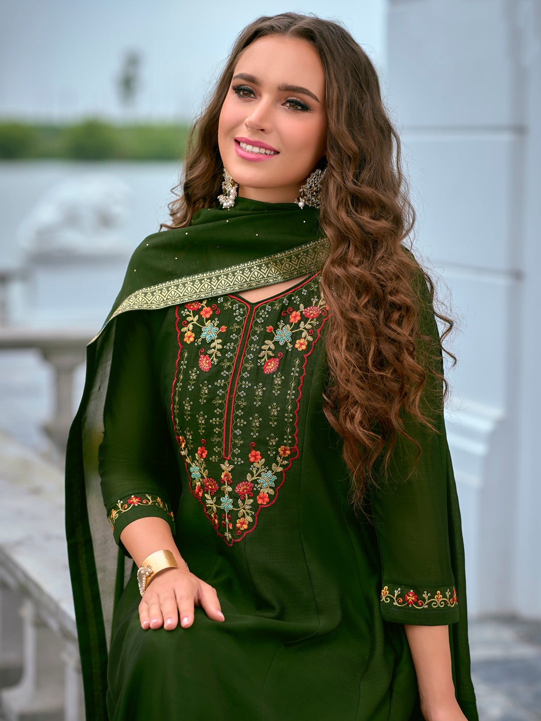 Women Silk Blend Kurta Pant Dupatta Set - FitVibe Fashion