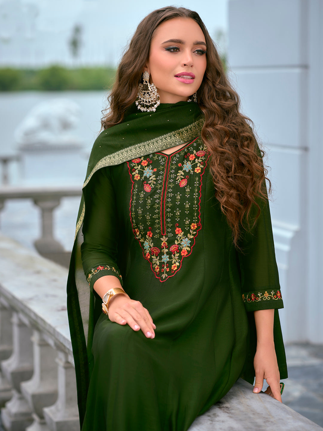 Women Silk Blend Kurta Pant Dupatta Set - FitVibe Fashion