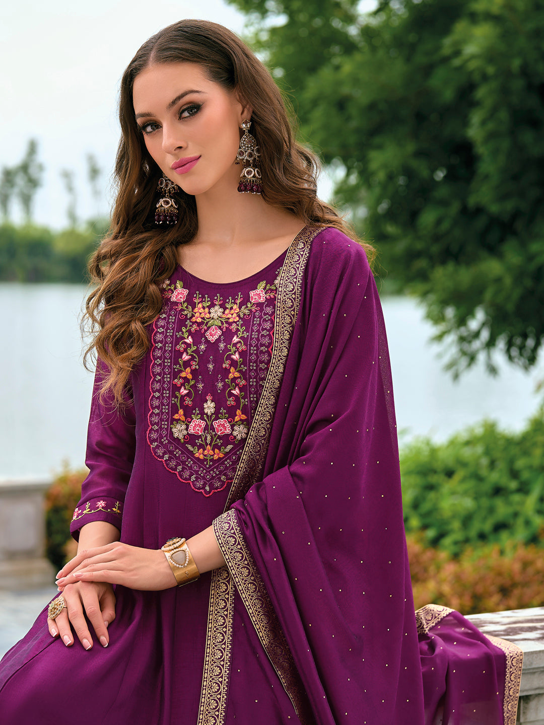 Women Silk Blend Kurta Pant Dupatta Set - FitVibe Fashion