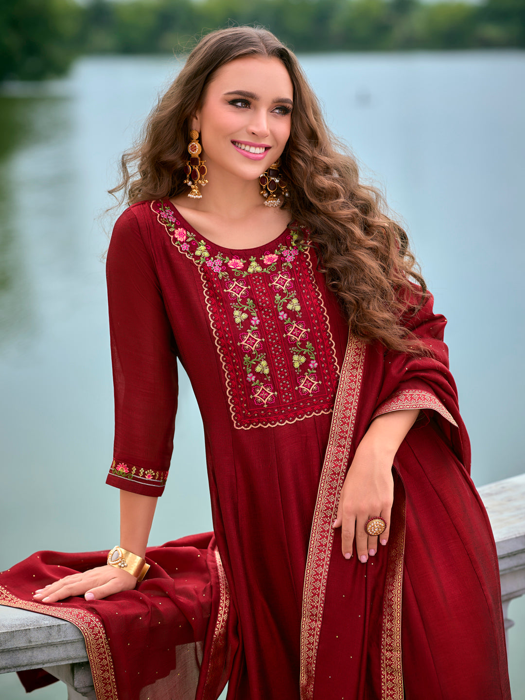 Women Silk Blend Kurta Pant Dupatta Set - FitVibe Fashion