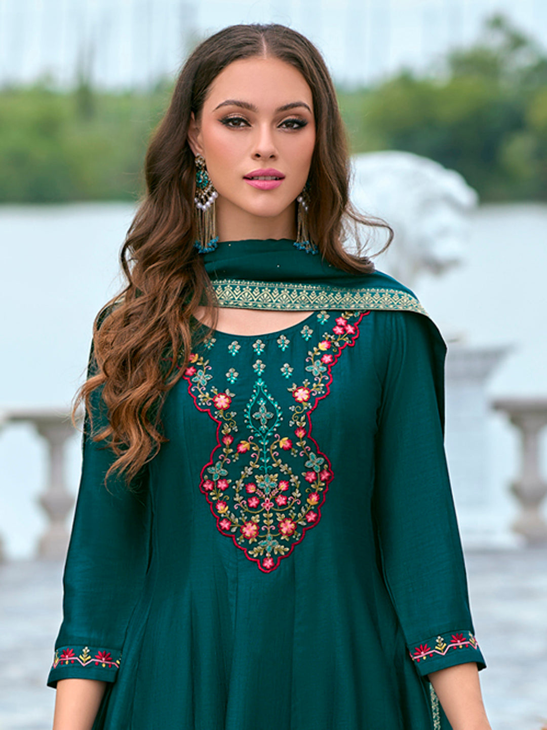 Women Silk Blend Kurta Pant Dupatta Set - FitVibe Fashion