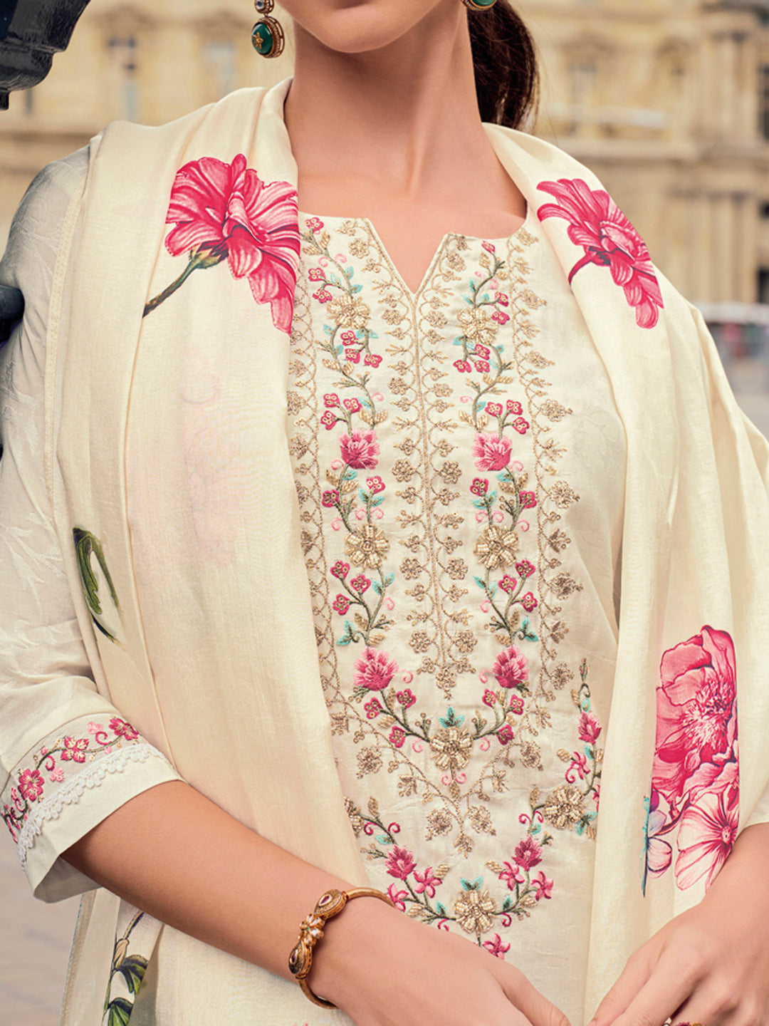 Women Silk Blend Kurta Pant Dupatta Set - FitVibe Fashion