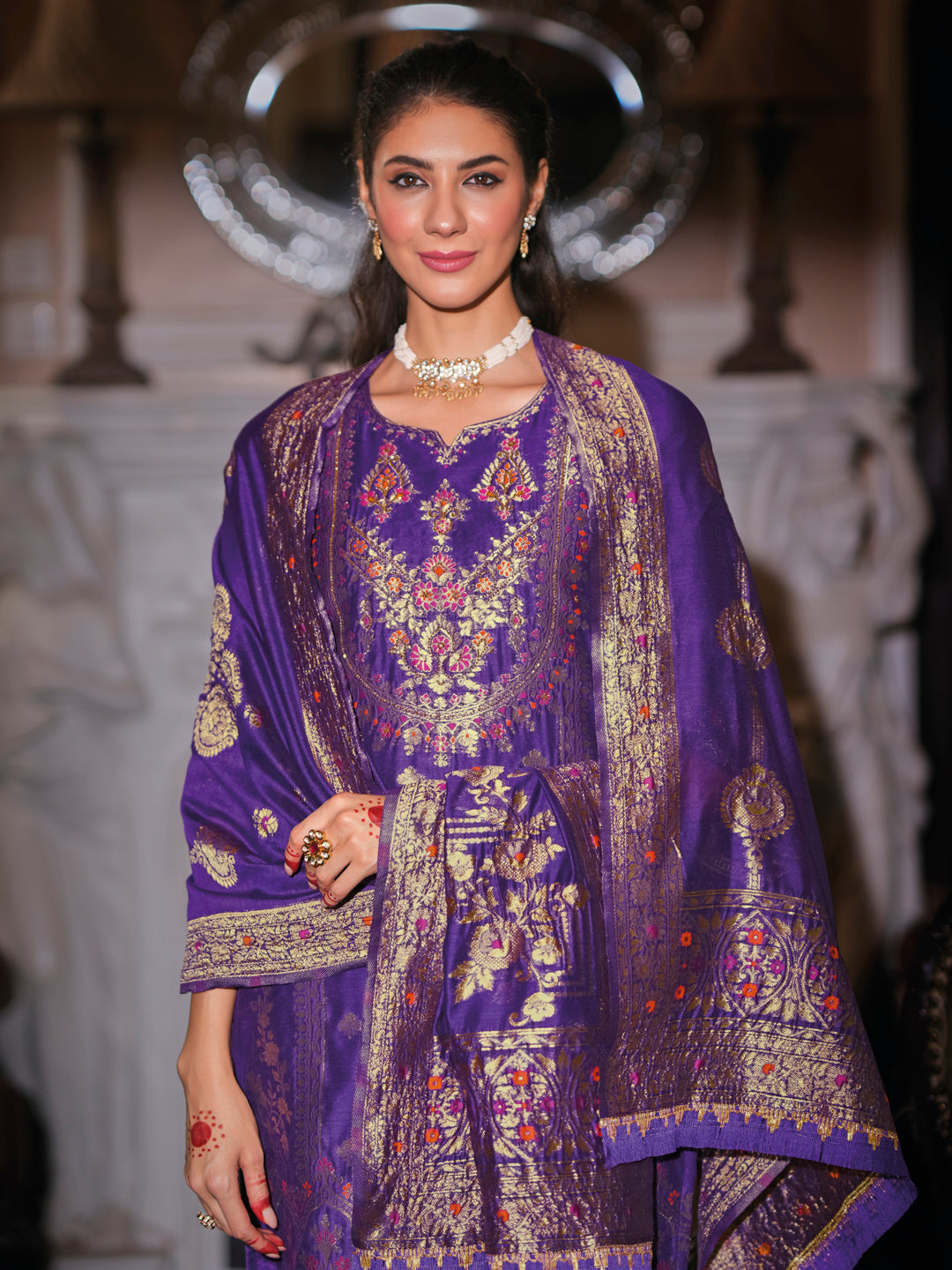 Women Silk Blend Kurta Pant Dupatta Set - FitVibe Fashion