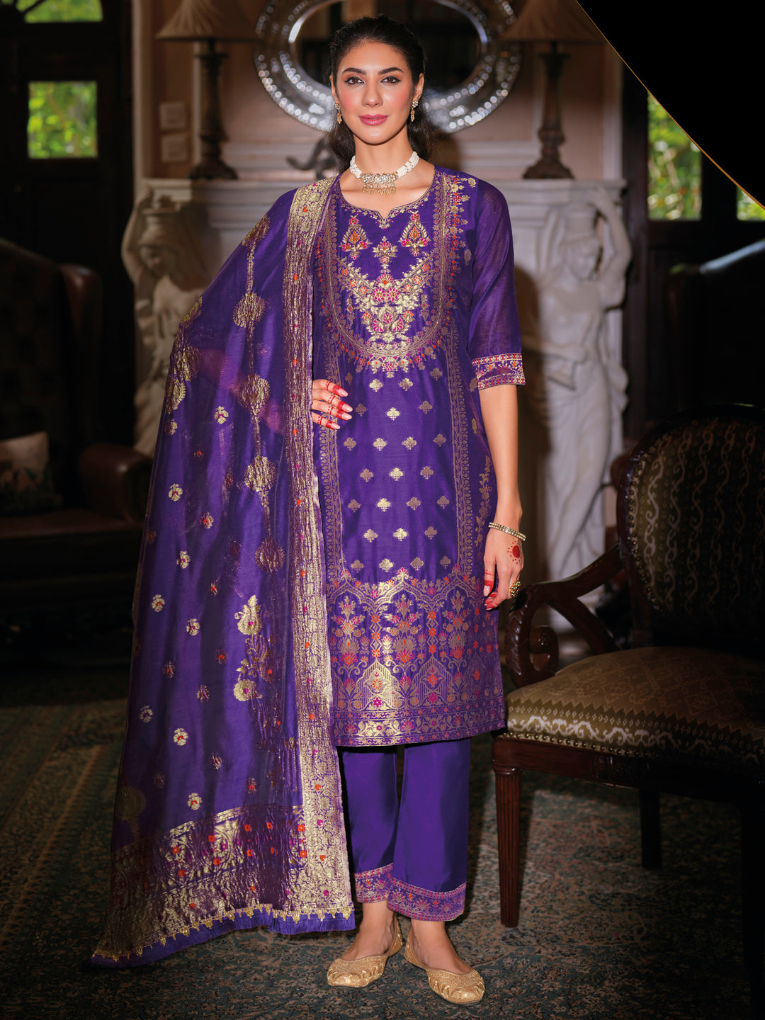 Women Silk Blend Kurta Pant Dupatta Set - FitVibe Fashion