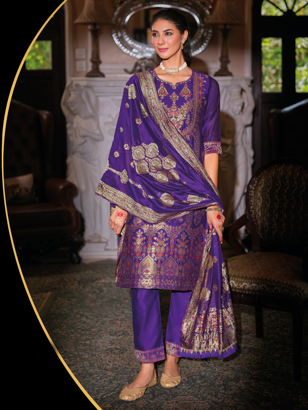 Women Silk Blend Kurta Pant Dupatta Set - FitVibe Fashion