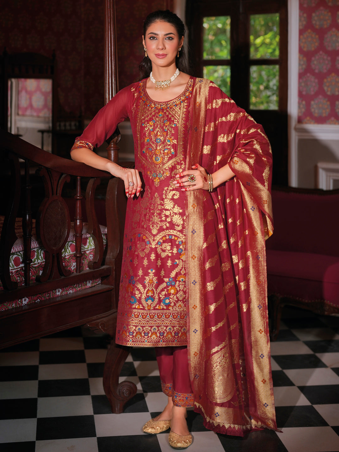 Women Silk Blend Kurta Pant Dupatta Set - FitVibe Fashion