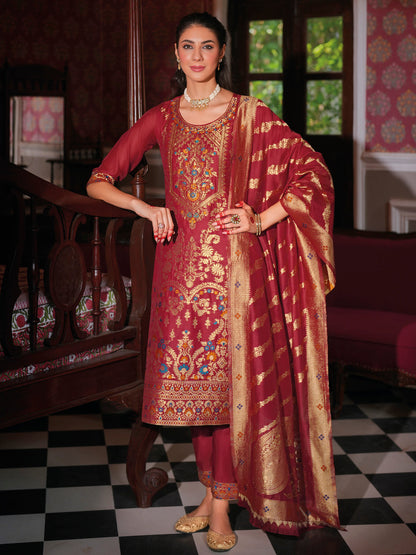 Women Silk Blend Kurta Pant Dupatta Set - FitVibe Fashion