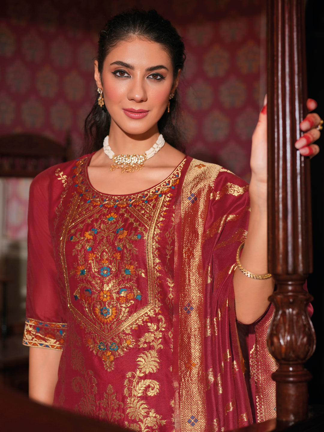 Women Silk Blend Kurta Pant Dupatta Set - FitVibe Fashion