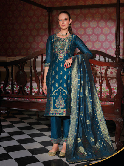 Women Silk Blend Kurta Pant Dupatta Set - FitVibe Fashion