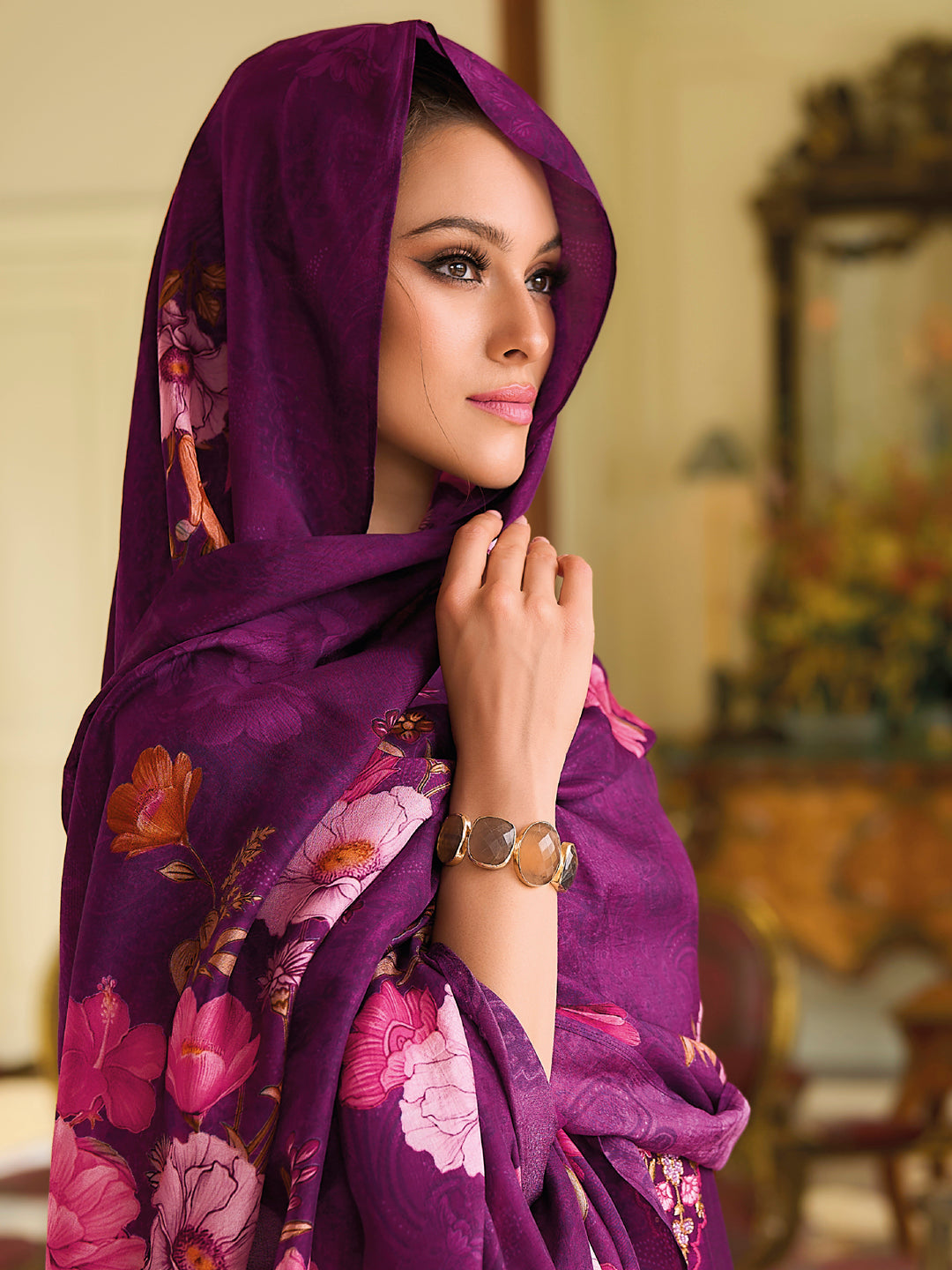 English Garden Purple Embroidered Anarkali Pant Set - FitVibe Fashion