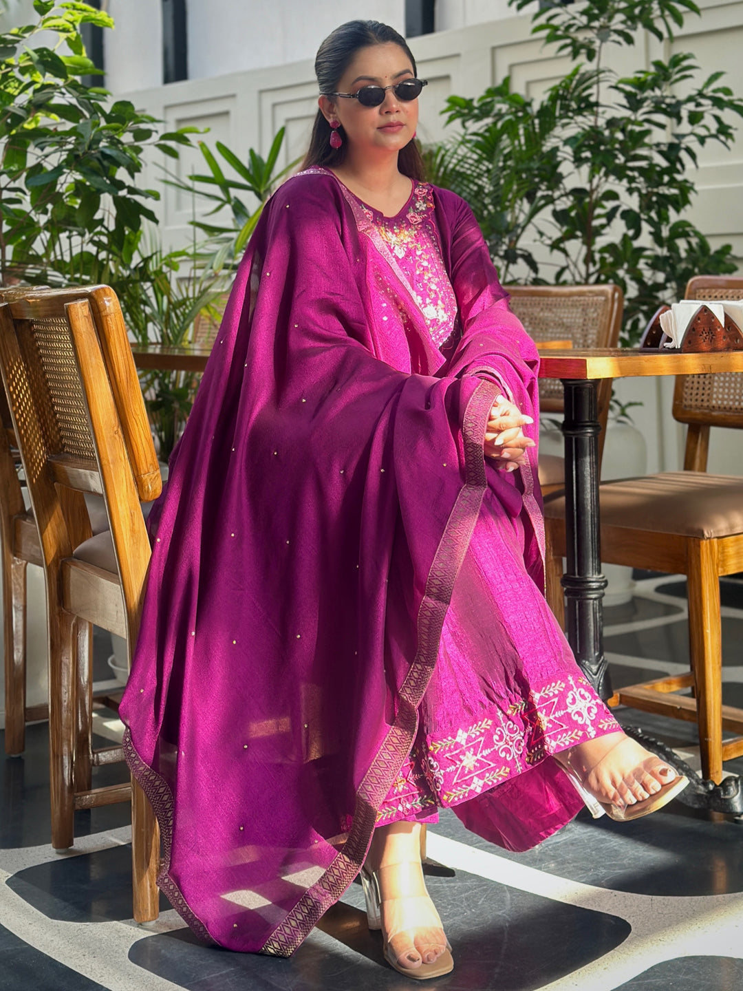 Balan Purple Embroidered Silk Blend Anarkali Suit Set With Dupatta - FitVibe Fashion