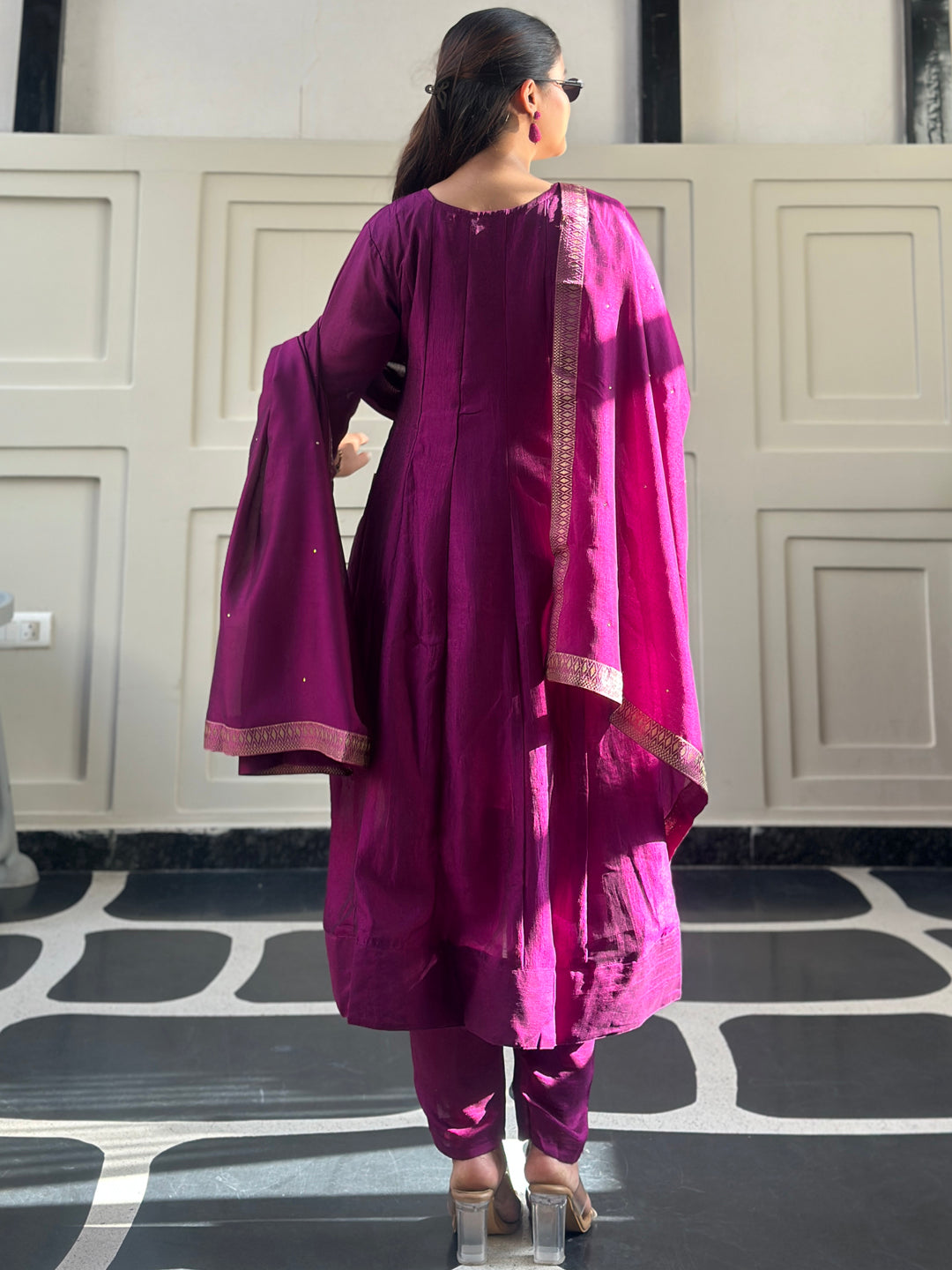 Balan Purple Embroidered Silk Blend Anarkali Suit Set With Dupatta - FitVibe Fashion