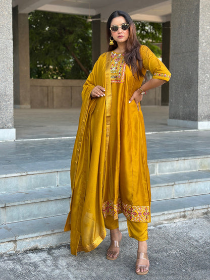 Balan Yellow Embroidered Silk Blend Anarkali Suit Set With Dupatta - FitVibe Fashion