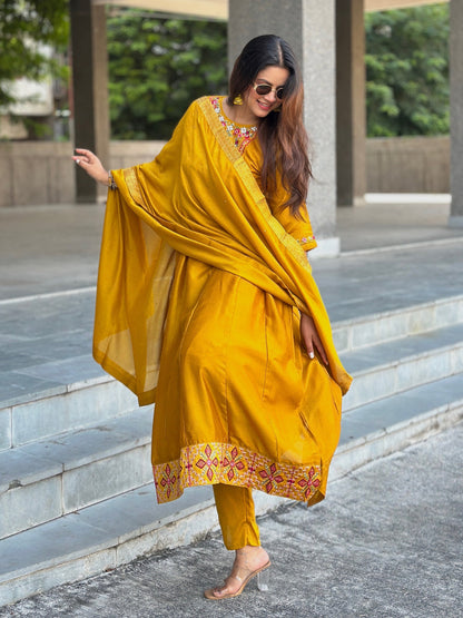Balan Yellow Embroidered Silk Blend Anarkali Suit Set With Dupatta - FitVibe Fashion