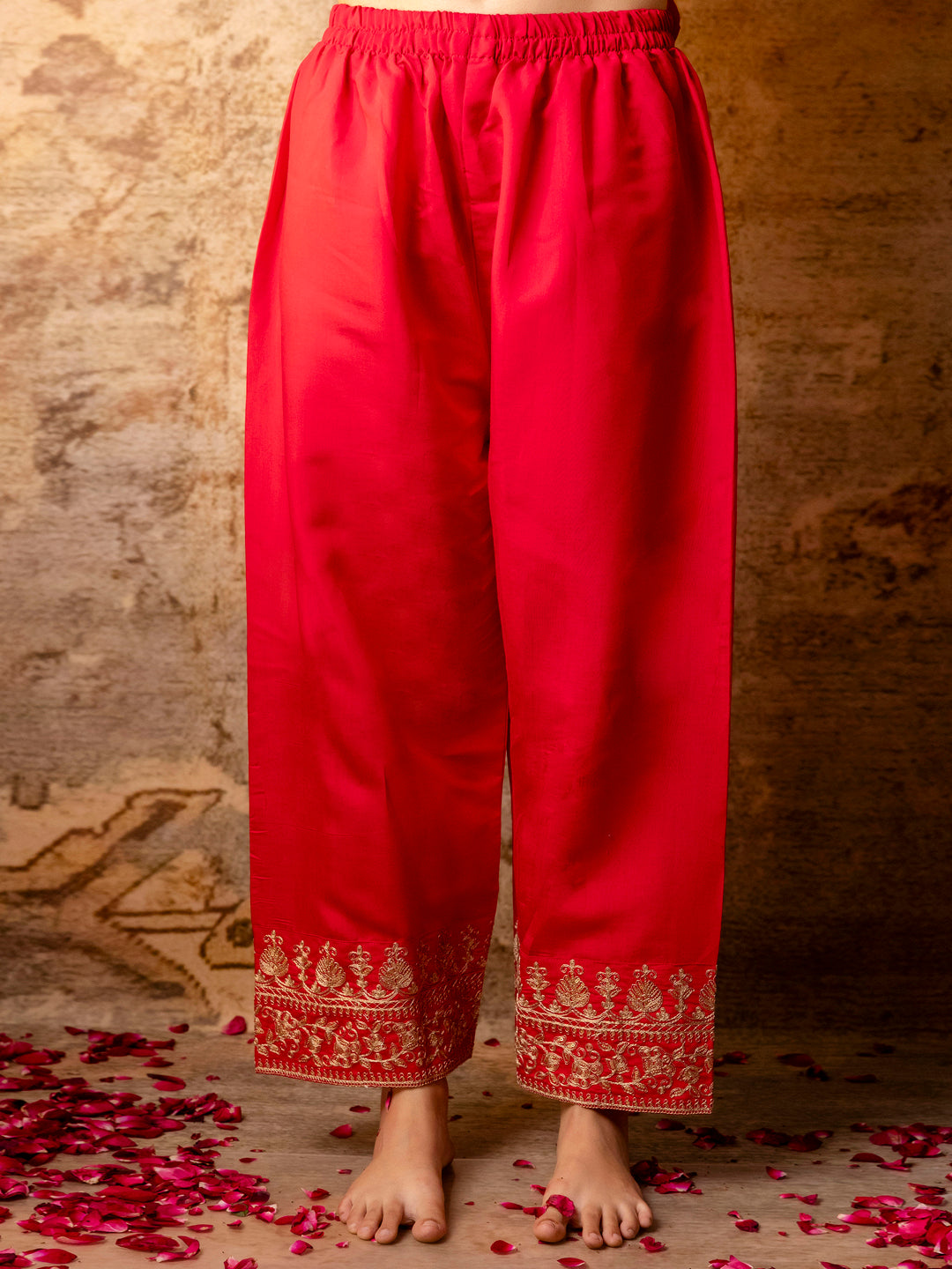 Pinaki Embroidered Silk Blend Calf Length Straight Kurta with Palazzo & Dupatta Set - FitVibe Fashion