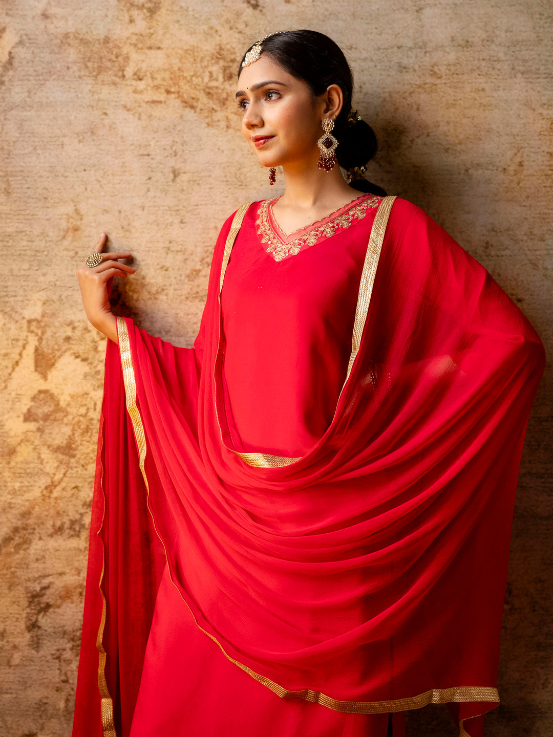 Pinaki Embroidered Silk Blend Calf Length Straight Kurta with Palazzo & Dupatta Set - FitVibe Fashion