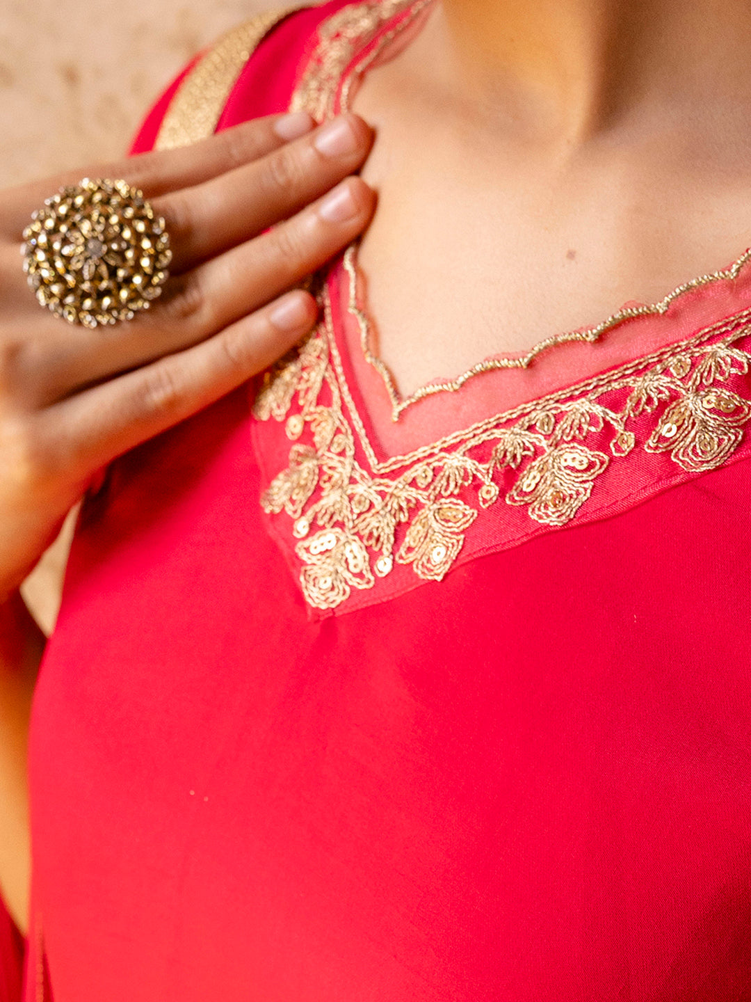 Pinaki Embroidered Silk Blend Calf Length Straight Kurta with Palazzo & Dupatta Set - FitVibe Fashion