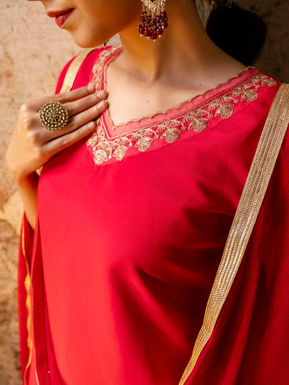 Pinaki Embroidered Silk Blend Calf Length Straight Kurta with Palazzo & Dupatta Set - FitVibe Fashion