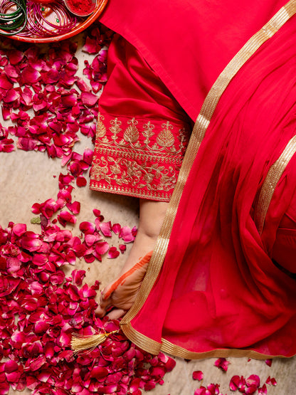 Pinaki Embroidered Silk Blend Calf Length Straight Kurta with Palazzo & Dupatta Set - FitVibe Fashion