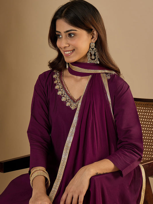 Pinaki Embroidered Silk Blend Calf Length Straight Kurta with Palazzo & Dupatta Set - FitVibe Fashion