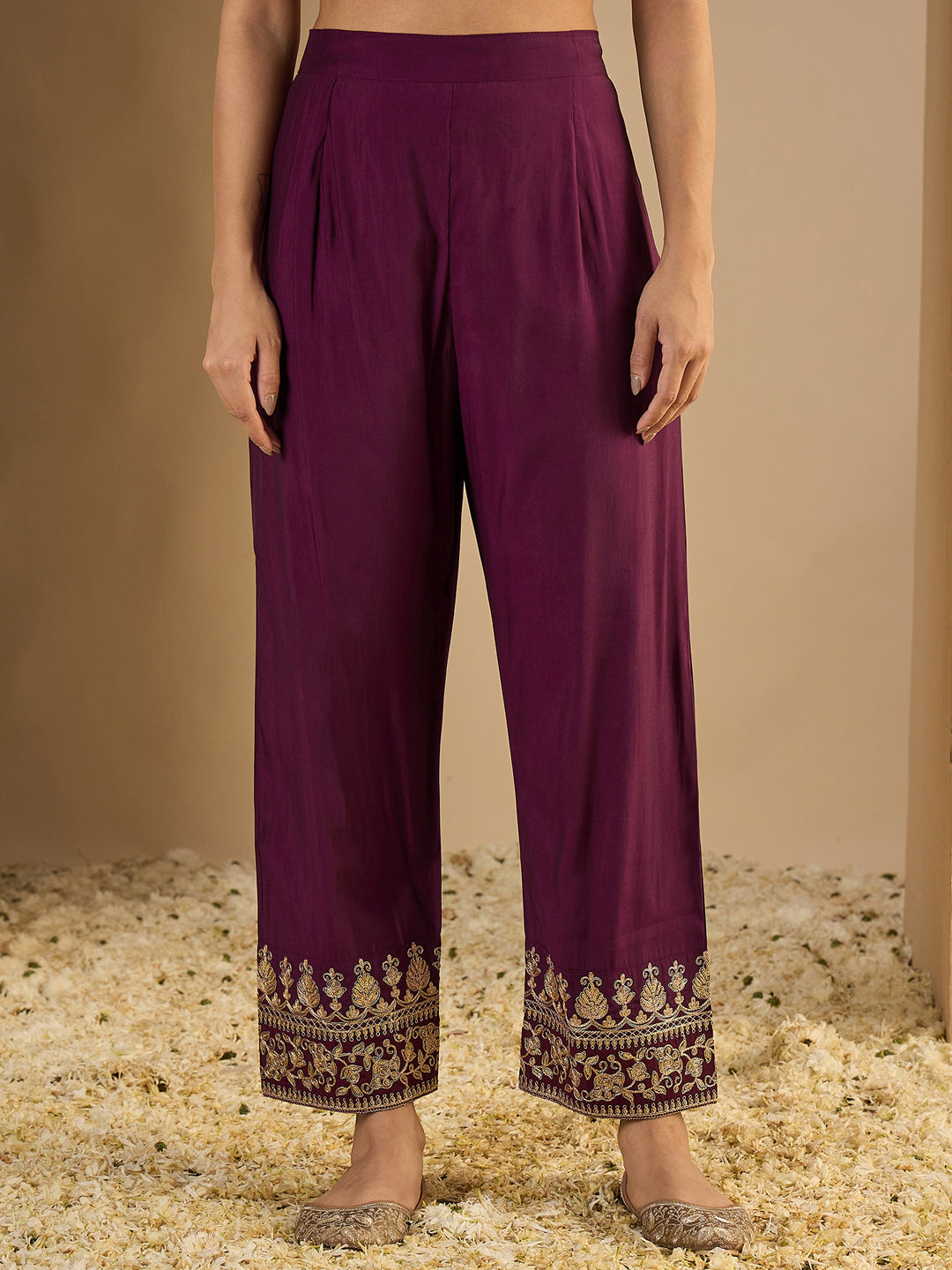 Pinaki Embroidered Silk Blend Calf Length Straight Kurta with Palazzo & Dupatta Set - FitVibe Fashion