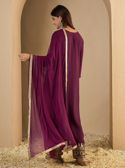 Pinaki Embroidered Silk Blend Calf Length Straight Kurta with Palazzo & Dupatta Set - FitVibe Fashion