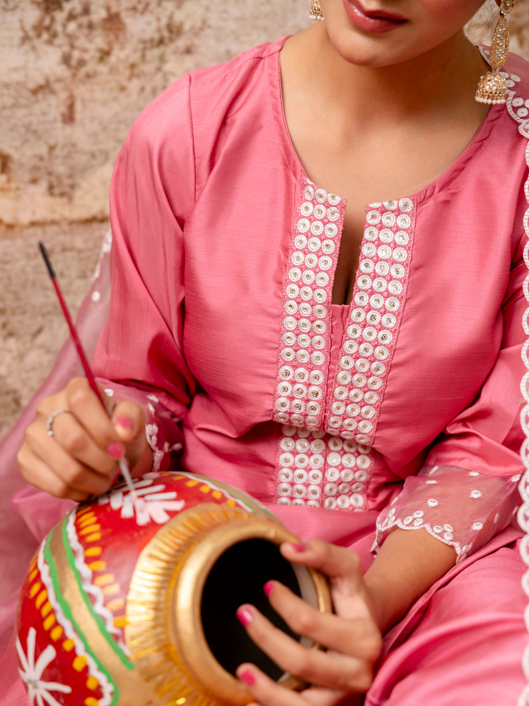 Women Kurta and Pant Sets Silk Blend  Fabric - FitVibe Fashion