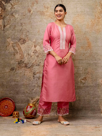 Women Kurta and Pant Sets Silk Blend  Fabric - FitVibe Fashion