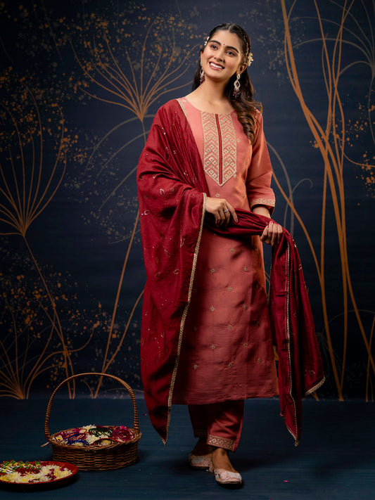 Women Kurta and Pant Sets Silk Blend Fabric - FitVibe Fashion