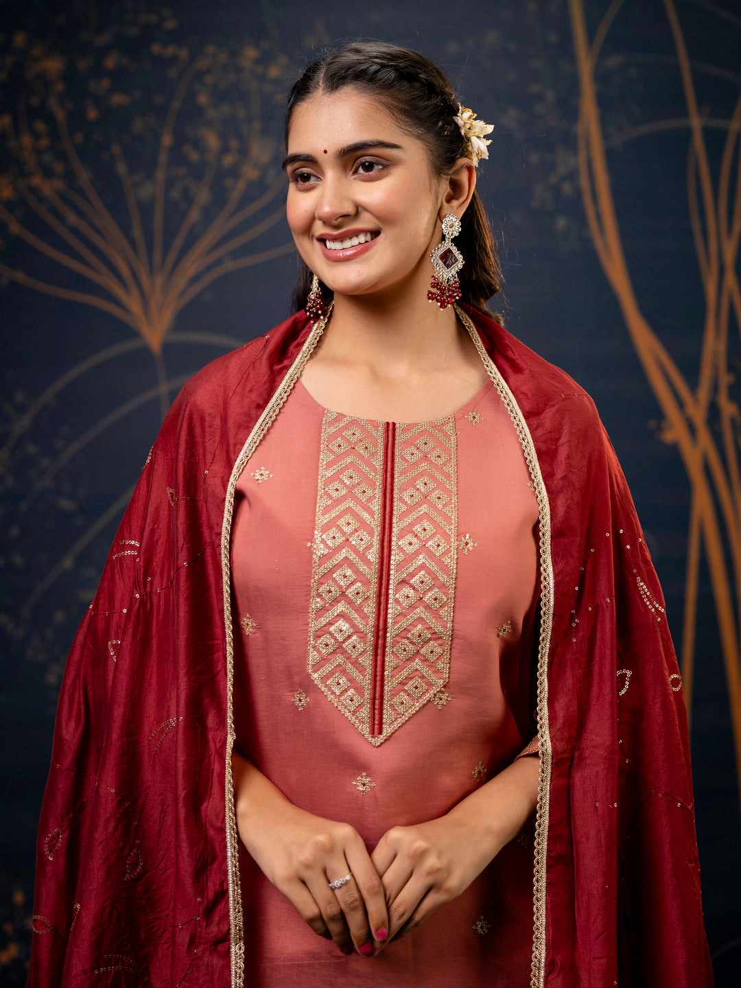 Women Kurta and Pant Sets Silk Blend Fabric - FitVibe Fashion