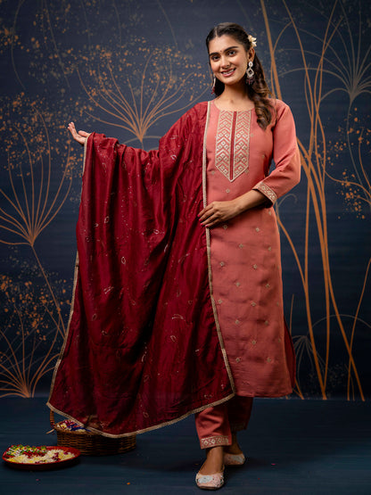 Women Kurta and Pant Sets Silk Blend Fabric - FitVibe Fashion
